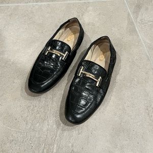 Tod’s Black and Gold alligator loafers
